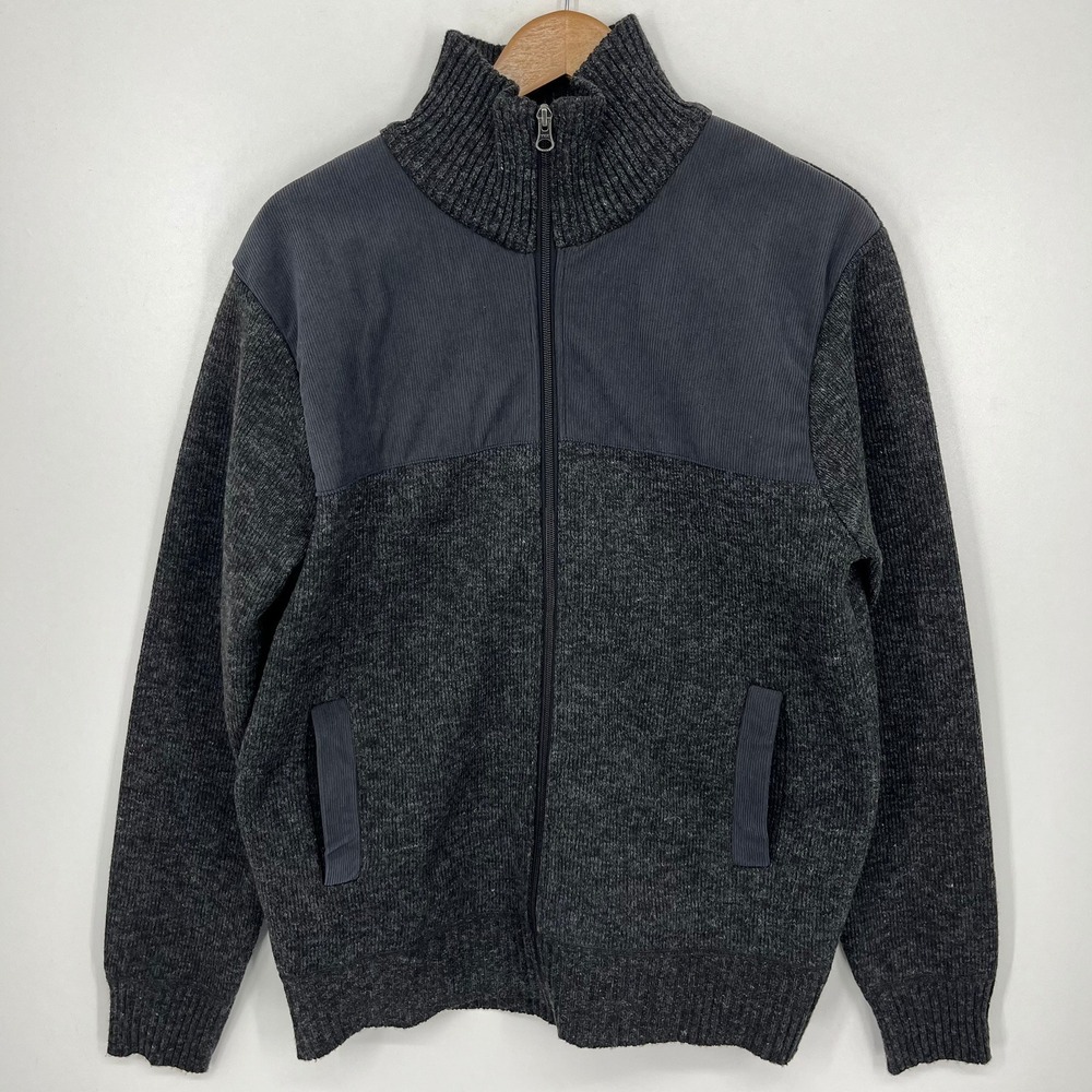 IZOD Mens Full Zip Fleece Lined Mock Neck Sweater Charcoal Grey Medium